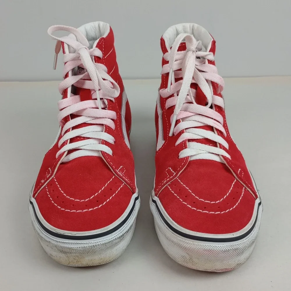 Vans Women 7.5 Red Suede Canvas High Top Skateboard Shoes Sk8-Hi